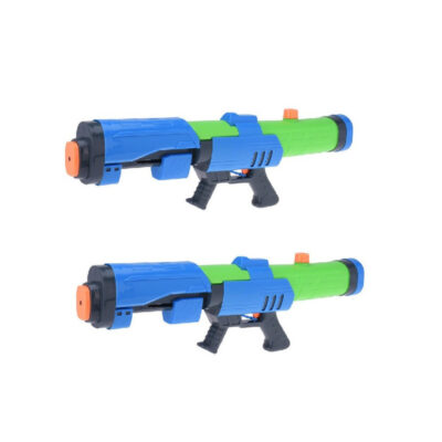 2x Mega waterpistolen/waterpistool met pomp blauw/groen van 63 cm kinderspeelgoed 10202315