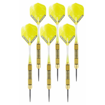 2x Set van 3 dartpijlen Speedy Yellow Brass 19 grams 10234411