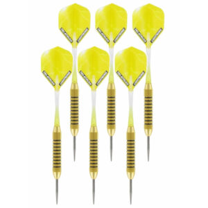 2x Set van 3 dartpijlen Speedy Yellow Brass 21 grams 10234414