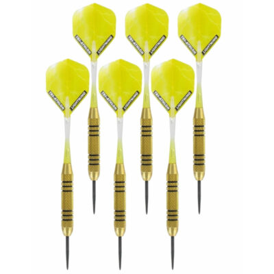 2x Set van 3 dartpijlen Speedy Yellow Brass 23 grams 10234419