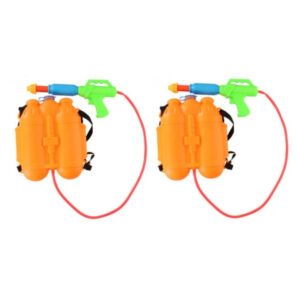 2x Waterpistolen spuit met rugzak watertank oranje 10214964