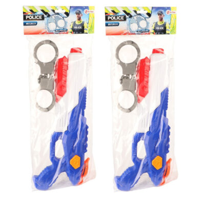 2x Waterpistolen/waterpistool politie blauw van 40 cm met handboeien kinderspeelgoed 10201780