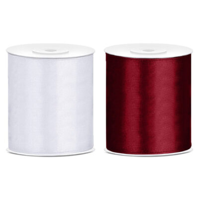 2x rollen hobby decoratie satijnlint bordeaux rood-wit 10 cm x 25 meter 10252927