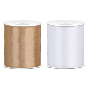 2x rollen hobby decoratie satijnlint goud-wit 10 cm x 25 meter 10252920