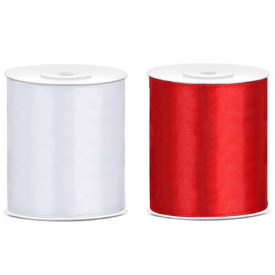 2x rollen hobby decoratie satijnlint rood-wit 10 cm x 25 meter 10252925