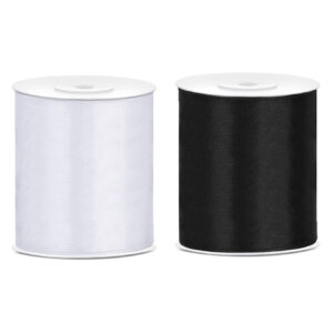 2x rollen hobby decoratie satijnlint zwart-wit 10 cm x 25 meter 10252501