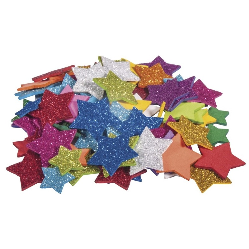 300x Zelfklevende foam sterretjes met glitters om te knutselen 10191469