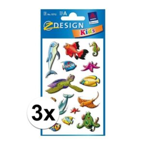 3x 2 vellen met zeedieren stickers 10110035