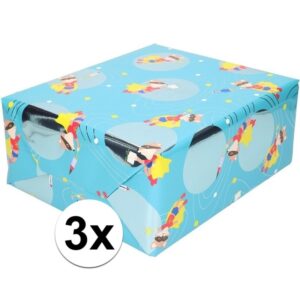 3x Blauw inpakpapier met vosje met masker 200 cm 10161830