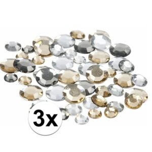 3x Decoratie ronde strass steentjes zilver mix 10169506