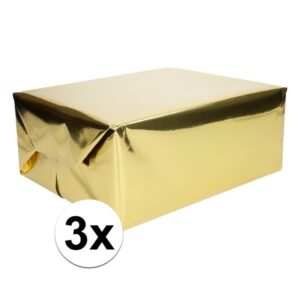 3x Goud cadeaupapier metallic 400 x 50 cm 10145479