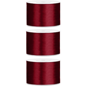 3x Hobby/decoratie bordeaux rood satijnen sierlinten 5 cm/50 mm x 25 meter 10207796