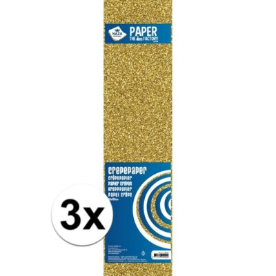 3x Knutsel alu-crepe vouw papier glitter goud 150 x 50 cm 10138429