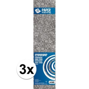 3x Knutsel alu-crepe vouw papier glitter zilver 150 x 50 cm 10138430