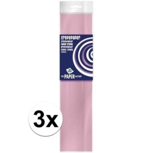 3x Knutsel crepe vouw papier licht roze 250 x 50 cm 10137622