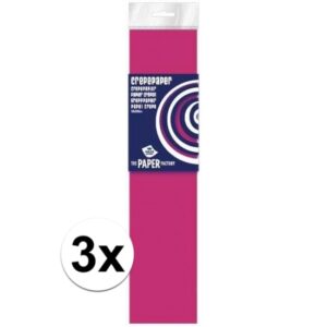 3x Knutsel crepe vouw papier neon fuchsia 250 x 50 cm 10138757