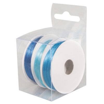 3x Rollen hobby/decoratie kleurenmix blauw satijnen sierlint 3 mm x 6 meter 10254344