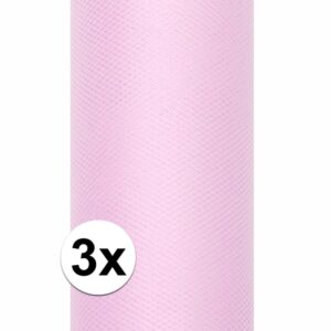 3x Rollen tule stof licht roze 15 cm breed 10112423