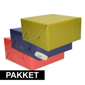 3x kraft cadeaupapier met rolletje plakband groen/donkerblauw/rood 10105966