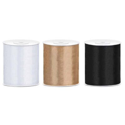 3x rollen hobby decoratie satijnlint zwart-wit-goud 10 cm x 25 meter 10252948