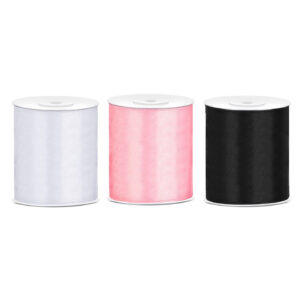 3x rollen hobby decoratie satijnlint zwart-wit-licht roze 10 cm x 25 meter 10252946