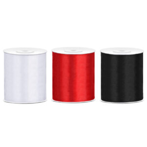 3x rollen hobby decoratie satijnlint zwart-wit-rood 10 cm x 25 meter 10252943