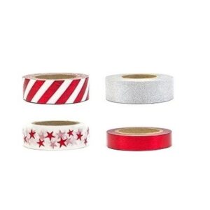 4 decoratie sierlint rollen rood en zilver motief 10102258