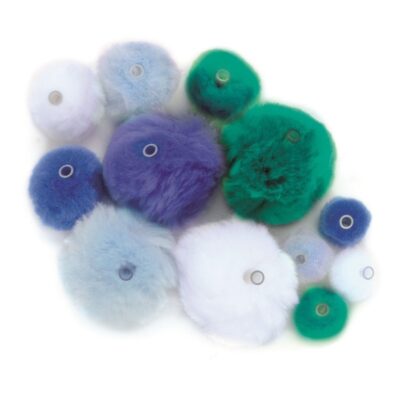 45 knutsel pompons met kunststof ogen blauw/lichtblauw/groen 10107058