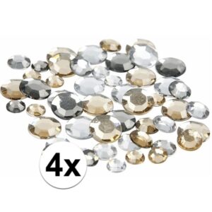 4x Decoratie ronde strass steentjes zilver mix 10169507