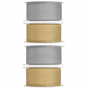 4x Hobby/decoratie zilver en gouden sierlinten met glitters 3 cm/30 mm x 5 meter 10251444