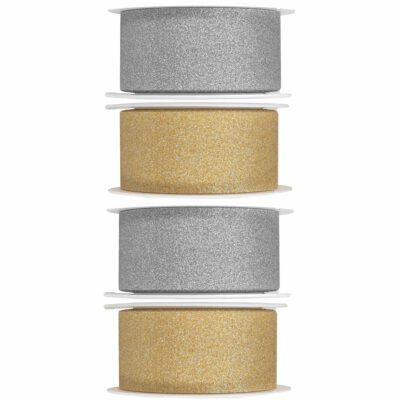 4x Hobby/decoratie zilver en gouden sierlinten met glitters 3 cm/30 mm x 5 meter 10251444