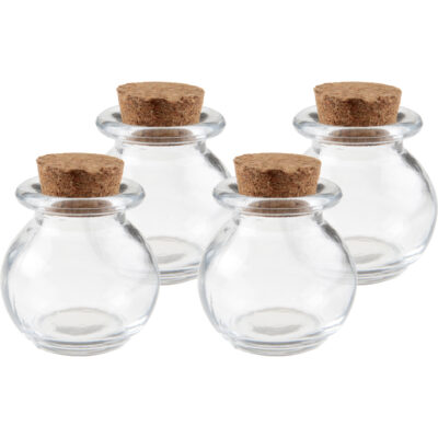 4x Mini glazen ronde flesjes/potjes 5