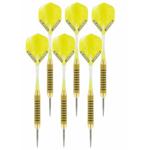 4x Set van 3 dartpijlen Speedy Yellow Brass 21 grams 10234416