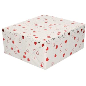 4x rollen gemetaliseerd inpakpapier/cadeaupapier met krullen en hartjes in rood en zilver 150 cm 10237174