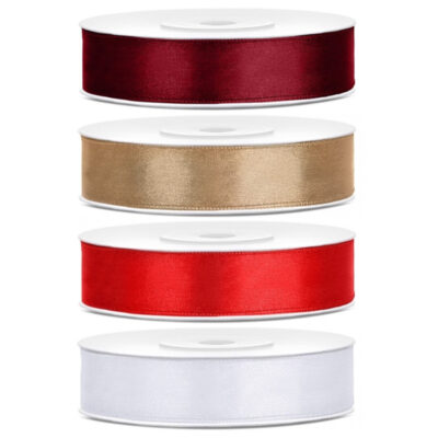 4x rollen satijnlint bordeaux-goud-rood-wit 1