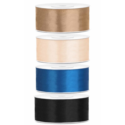 4x rollen satijnlint goud-zwart-wit-blauw 2.5 cm x 25 meter 10249312