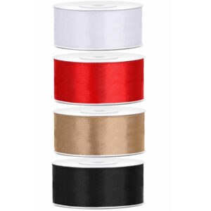 4x rollen satijnlint rood-goud-wit-zwart 2.5 cm x 25 meter 10249307