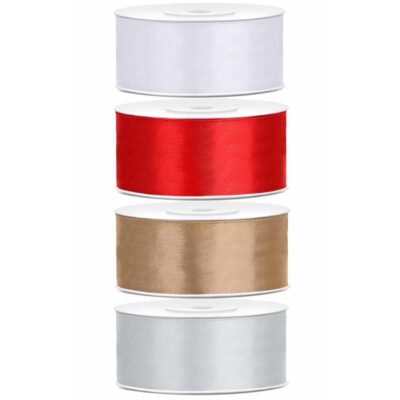 4x rollen satijnlint rood-goud-zilver-zwart 2.5 cm x 25 meter 10249308