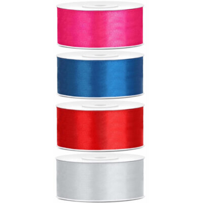 4x rollen satijnlint rood-zilver-blauw-roze 2.5 cm x 25 meter 10249309