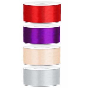 4x rollen satijnlint rood-zilver-paars-creme 2.5 cm x 25 meter 10249310