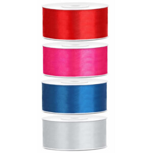 4x rollen satijnlint rood-zilver-turquoise-roze 2.5 cm x 25 meter 10249311