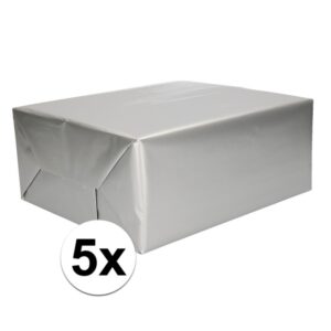 5x Cadeaupapier zilver 70 x 200 cm 10145880