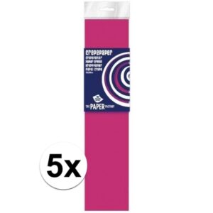 5x Knutsel crepe vouw papier neon fuchsia 250 x 50 cm 10138758