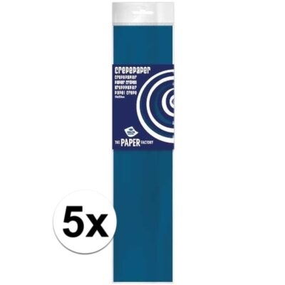 5x Knutsel crepe vouw papier petrol blauw 250 x 50 cm 10137655