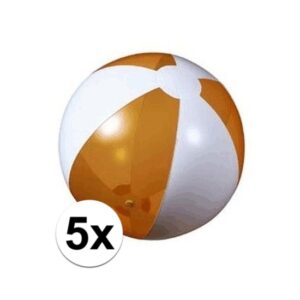 5x Strandballen oranje met wit 10103653