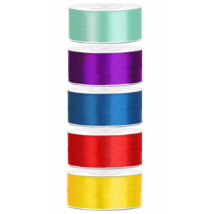 5x rollen satijnlint geel-mint-rood-paars-blauw 2.5 cm x 25 meter 10249285