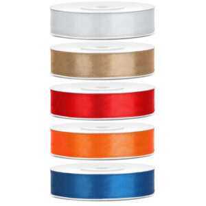 5x rollen satijnlint zilver-goud-rood-oranje-blauw 1