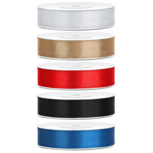 5x rollen satijnlint zilver-goud-rood-zwart-blauw 1