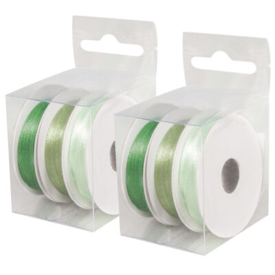 6x Rollen hobby/decoratie kleurenmix groen satijnen sierlint 3 mm x 6 meter 10254790