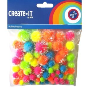 75x Neon hobby pompoms met glitters 10173155